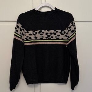 NEW 27 Miles 100% Cashmere Sweater Leopard Grey Crewneck